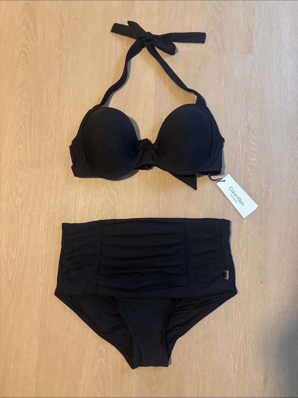 NWT Calvin Klein Black Two Piece High Waist Bikini Set size Large